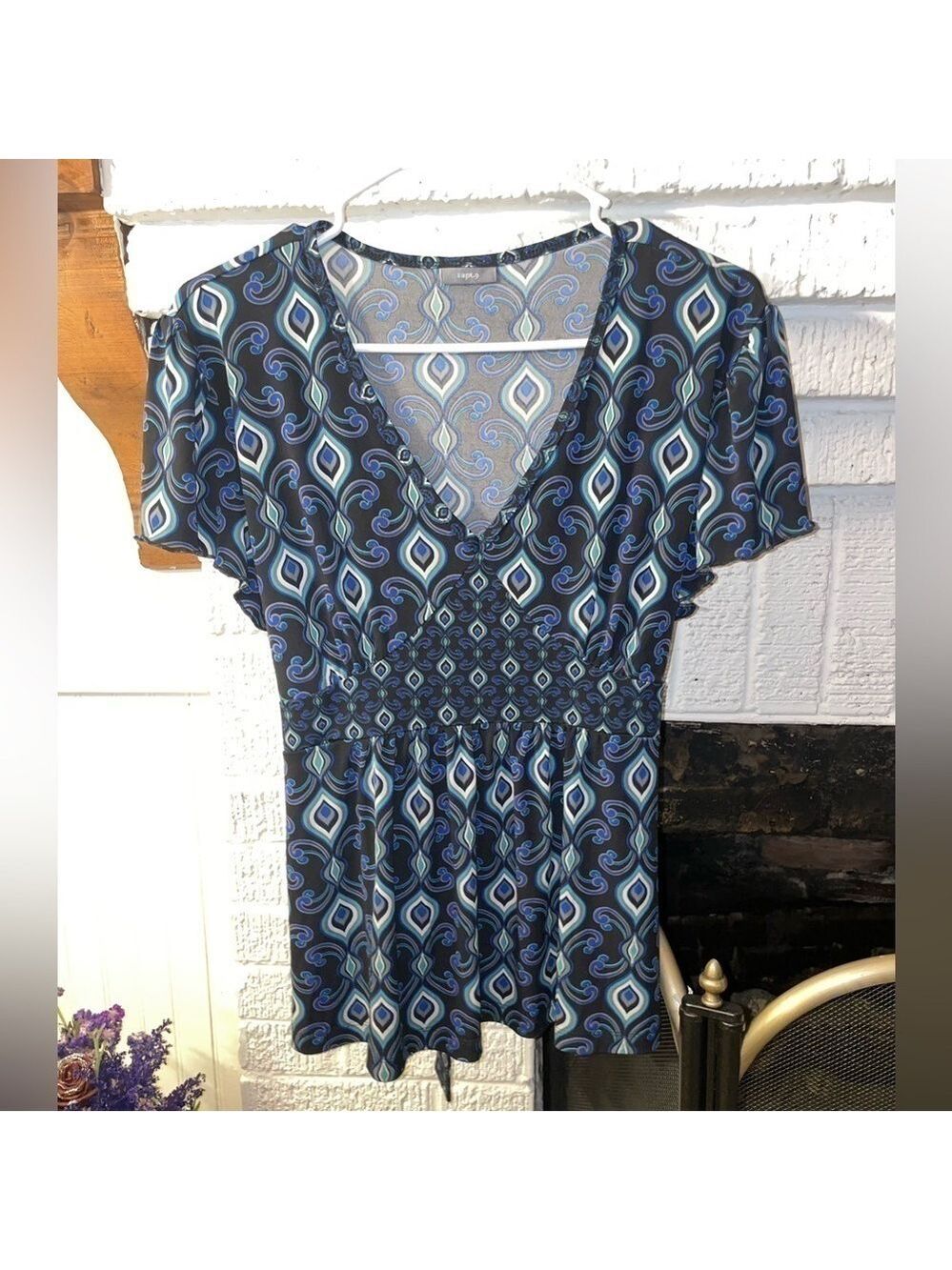 PEACOCK print blouse, tunic, top Size M